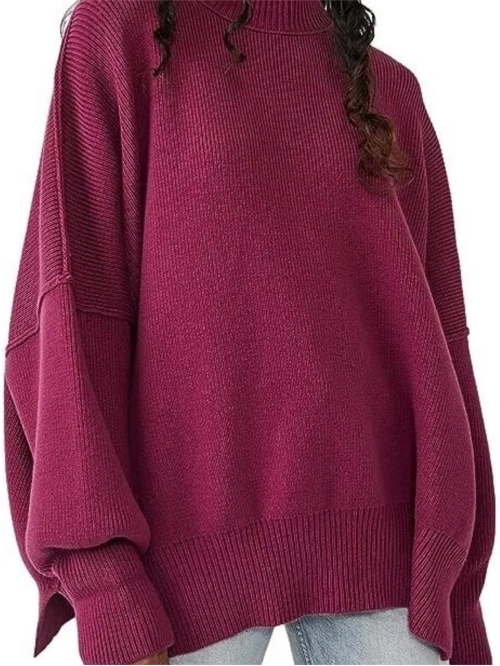 Free People Oversized Cowl Sweater - Berry Plum